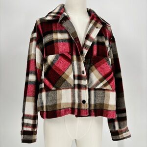 For The Republic Women's Plaid Utility Jacket in Red and Brown